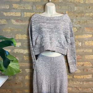 FREE PEOPLE ~ Heather Gray Off Shoulder Cropped Knit Sweater with Pockets